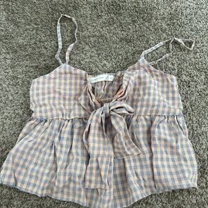 Altar'd State Blue and Tan Checkered Camisole